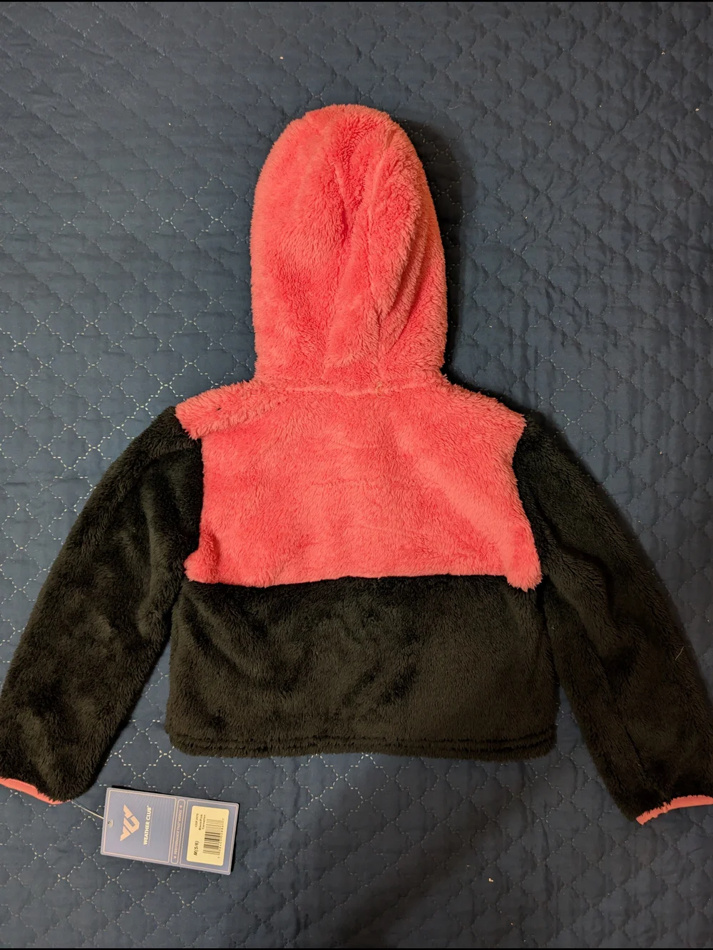 Girls' Two-Tone Coral Pink and Black Faux-Fur Hooded Puffer Jacket